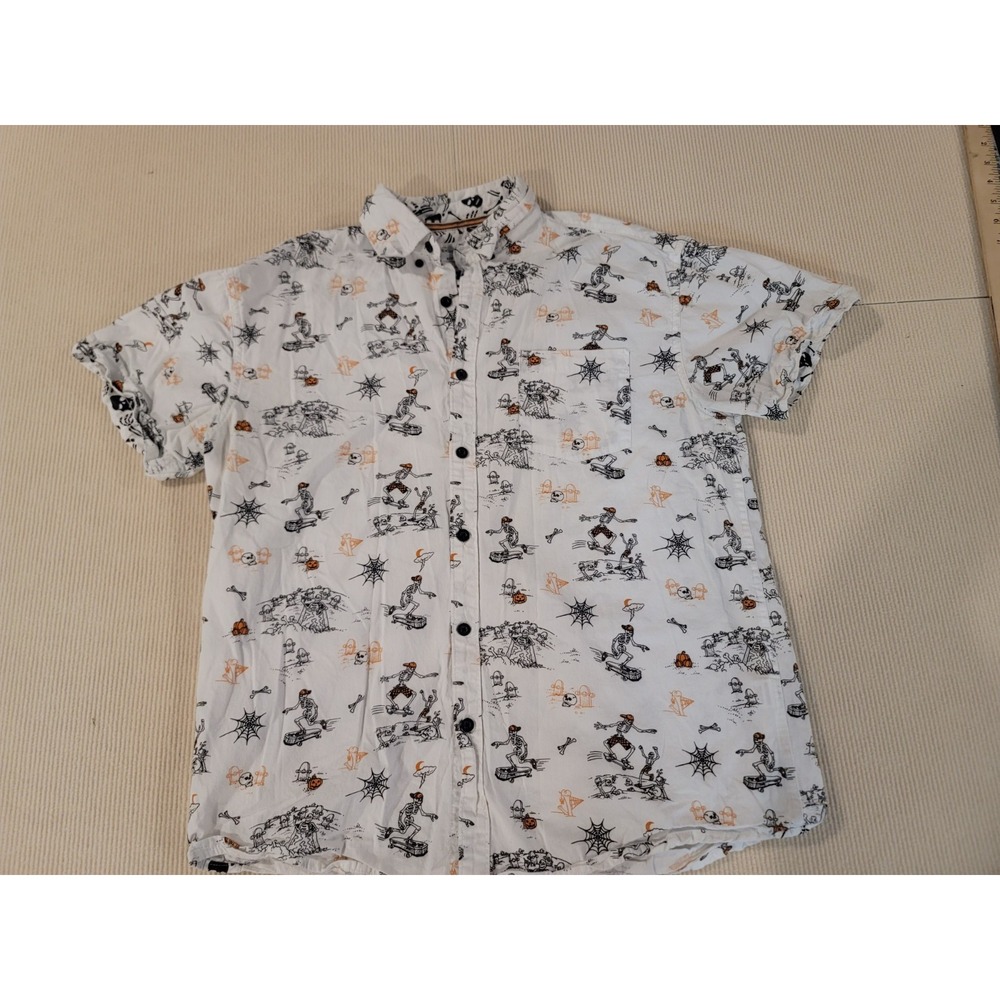 Eight Avenue Large button up Skateboarding Skeltons short sleeve white